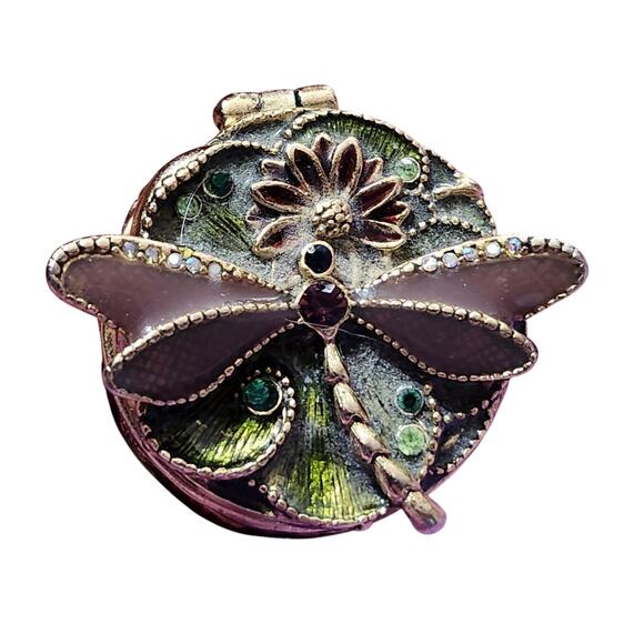Vtg Monet Enamel Dragonfly Hinged Trinket Box Green - Picture 4 of 6